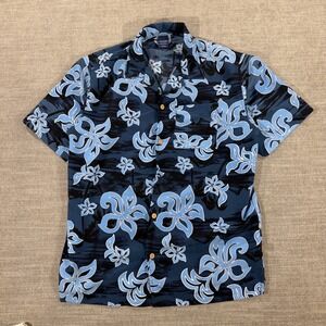 Sideout Hawaiian Shirt Boys Size L 14/16 Blue Tropical Hibiscus Excellent Aloha